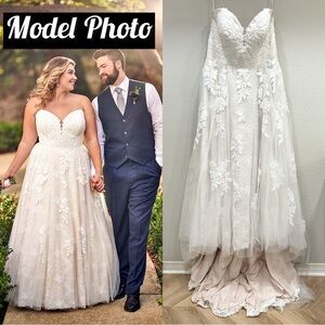 Essence of Australia Boho Strapless Plus Size A-Line Wedding Dress With Lace